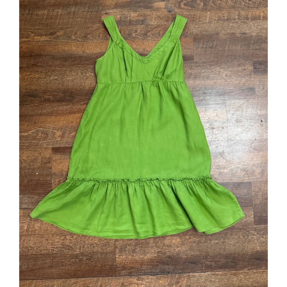Mossimo 100% Linen Green Sleeveless Ruffle Hem Dress Size Medium